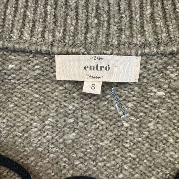 Entro Oversized Green Lace Up Cozy Knit Sweater Size Small - Picture 5 of 6